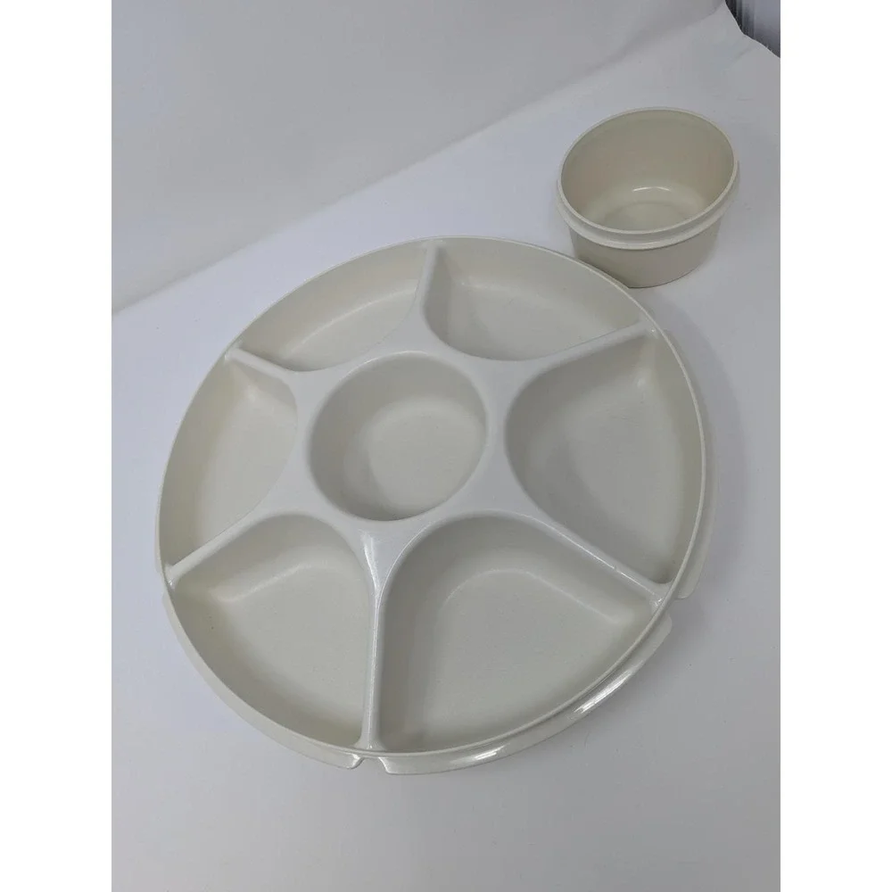Vintage Tupperware Divided Veggie Tray and Dip Bowl With Cover